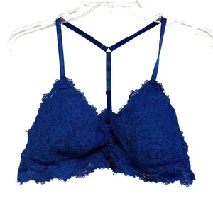 Aerie Royal Blue Floral Lace T-Back Bralette Adjustable Straps Large L/G thumbnail 1