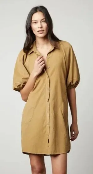 Velvet by Graham & Spencer SM Kady Brown Corduroy Puff Sleeve Mini Dress Boho thumbnail 1