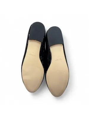 (RC) Zara Women's Black Patent Leather Slip On Flat Loafers Gold Heel Size 41 EU thumbnail 4