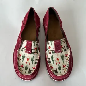 Ariat Cruiser Roper Suede Slip On Canvas Shoes Desert Cactus Cowgirl Print 6 NEW thumbnail 3