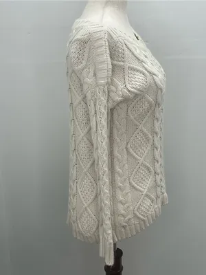 Madewell Cable Knit Cream Off White Long Sleeve Chunky Pullover Sweater Small thumbnail 5