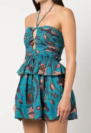 Ulla Johnson Isidro Romper Playsuit 6 Lagoon Teal Floral Print Resort Luxury thumbnail 1
