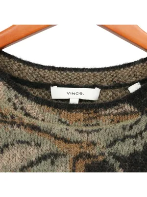 Vince Leaf Jacquard Pullover Alpaca Mohair Wool Blend Sweater M thumbnail 6