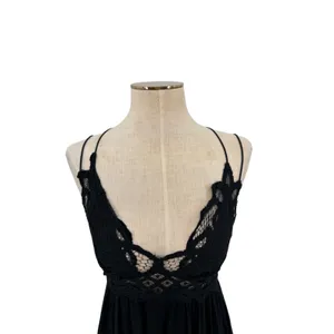 Free People FP One Adella Slip Dress Black Crochet Lace Boho Mini Dress Size S thumbnail 4