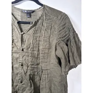 Banana Republic Top Olive Green Ramie Pintuck Pleated Button Down Earthy Small thumbnail 4