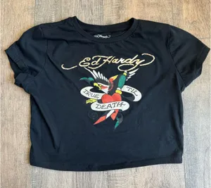 Ed Hardy Y2K Graphic Cropped Baby Tee thumbnail 1