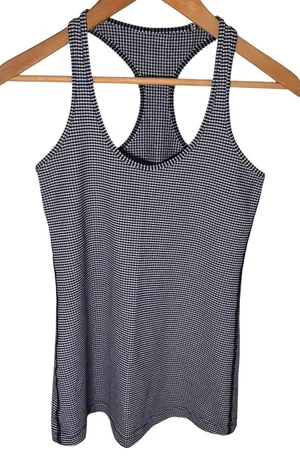 Lululemon Navy Blue Gingham Racerback Tank Top Slim Fit Athletic Scoop Neck thumbnail 1