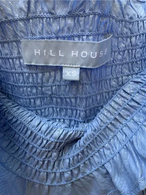 Hill House Home The Nesli Nap Dress Light Blue Glitter Check XS Smocked Puff Sle thumbnail 4