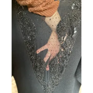 Vintage Black Beaded Lace‎ Maxi Dress Lambswool Old Money Evening Gown Black Tie thumbnail 4