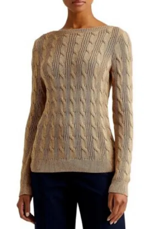 Lauren Ralph Lauren cable knit sweater in tan thumbnail 1