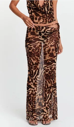 Sasha Therese Aubrey Maxi Skirt Leopard Print Mesh Sheer Cut Out XS⁠ Resortwear thumbnail 1