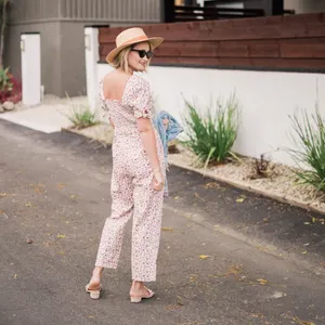 GAL MEETS GLAM Iris Floral Jumpsuit‎ Puff Sleeves Cropped Ankle Length size 8 thumbnail 3