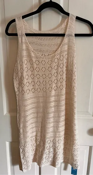 Cupshe Cream Crochet Tank Coverup Dress M thumbnail 1