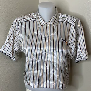 Val mode Lingerie New! Pajama Set Pj Shirt Shorts Stripes Button Up White Blue M thumbnail 3