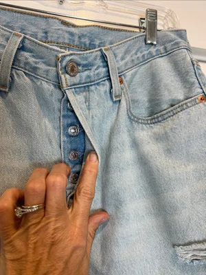 Levi's Light Blue 501 Straight Ripped Jeans size 28/30. thumbnail 6