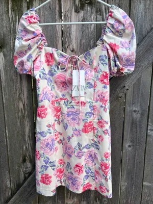 NWT Zara Milk Maid Floral Puff Sleeve Dress Size Small thumbnail 2