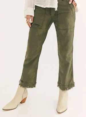 Free People Stormbringer Green‎ Distressed Straight Leg Pants 24 thumbnail 1