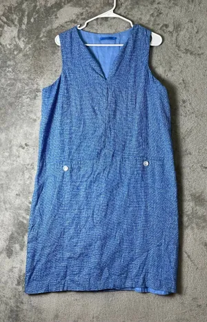 J. McLaughlin Rue Dress Large Blue 100% Linen Shift Sleeveless Coastal Resort thumbnail 1