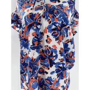 Beacon Apparel Stitchfix Blouse Sz L Floral Office Career Red White Blue Work thumbnail 2