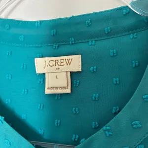 J. Crew Factory Teal Blue Plumetis Semi-Sheer Button Front Blouse Womens Large thumbnail 3
