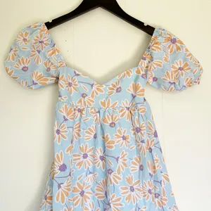 RSQ Blue Orange Daisy Floral Puff Sleeve Babydoll Dress XXS thumbnail 3