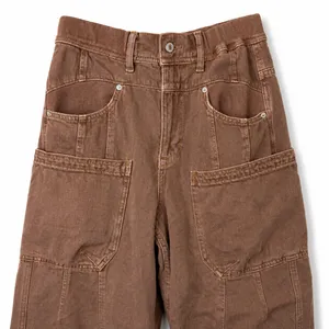 Free People We The Free New School Warm Brown Relaxed Straight Leg Cargo Jeans thumbnail 9