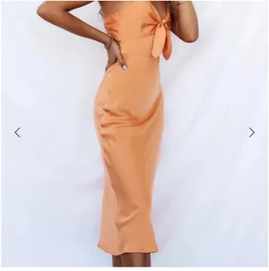 Hello molly orange satin midi party dress with spaghetti straps size M thumbnail 7