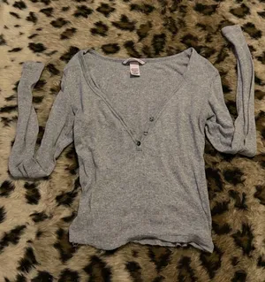 Victoria's Secret Light Gray Long Sleeve Henley Top thumbnail 1