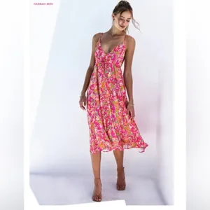 RESA Hannah Floral Midi‎ Slip Dress Small Pink Floral Fiji Print V Neck thumbnail 2