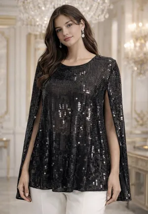 DKNY Black Sequin Women's elegant cape blazer thumbnail 1