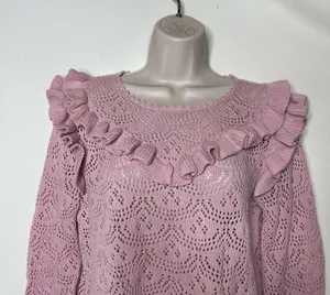 LOVESHACKFANCY Natalie Long Sleeve Pullover Sweater Pink Womens M thumbnail 7