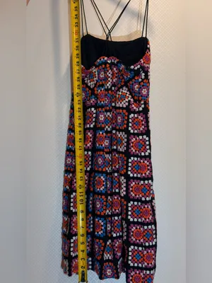 Anthropologie Granny Square Black Multi Crochet-Pattern Midi Dress Embroidered thumbnail 13