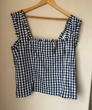 J. Crew Ruffle-trim stretch cotton poplin top in gingham Size XL thumbnail 1