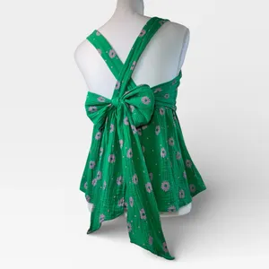 Entro Green Floral Babydoll Top with Bow Tie Spring Open Back Detail MEDIUM thumbnail 7