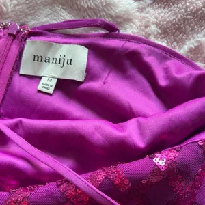 Maniju Fuchsia Pink Sequin Draped Cowl Neck Maxi Dress Size M thumbnail 7