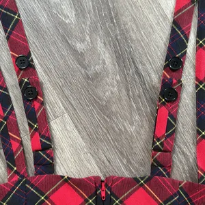 Modcloth Red and Black Plaid Skirt Large Overall Skirt with Suspenders thumbnail 6