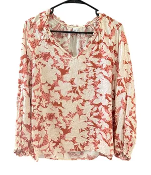 Old Navy Womens Floral‎ Peasant Blouse Terracotta Cream M Peasant Light Boho thumbnail 1