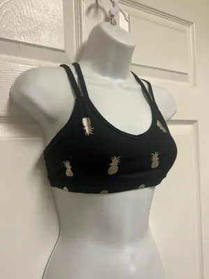 Black Strappy Pineapple Print Sports Bra thumbnail 6