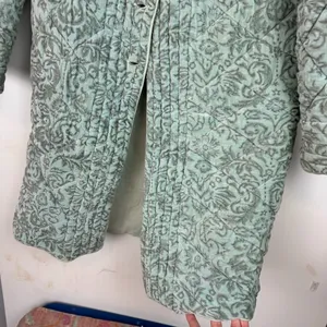 Antik Batik Cotton Velvet Quilted Paisley Print Jacket Coat Sz Small Seafoam thumbnail 7