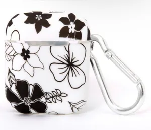 Black and White Floral Silicone Earbud Case Cover Compatible Apple AirPods 2nd thumbnail 1