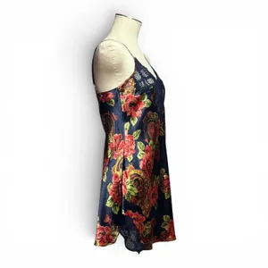 Victoria's Secret Vintage 80s Satin Lace Nightgown Mini Slip Dress Blue Red Med thumbnail 5