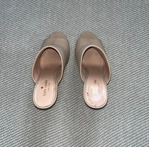 Kate Spade Pink Nude Pebble Leather Peep Toe Cone Heel Mules Classic Sz 8 thumbnail 4