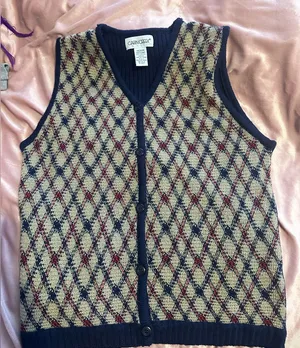 Vintage sweater vest size m‎ diamond plaid button up Blue Size M thumbnail 1