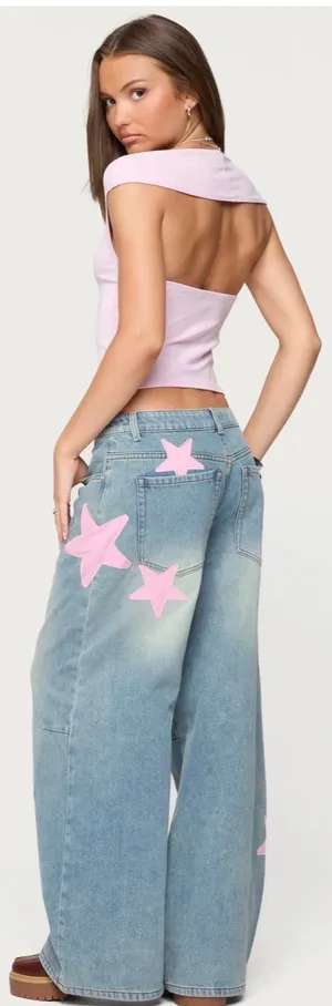 Brand new edikted pink star jeans  thumbnail 4