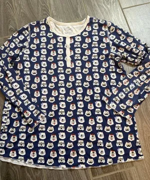 Vintage Roller Rabbit blue Long-Sleeve lounge top Polar Bear Faces size small thumbnail 1