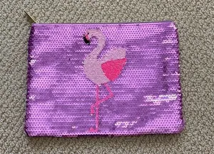 Tarte Sequin Flamingo Pink Purple Sequin Cosmetics Case Makeup Bag Like New thumbnail 1