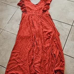 NWT Baltic Born Burnt Orange Maxi Flowy Vheck Dress Short Sleeve Sz 6 thumbnail 7