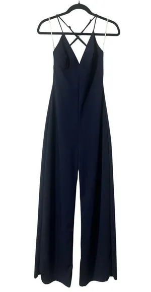 Lulu's Midnight Blue V-Neck Jumpsuit thumbnail 1
