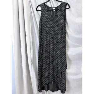 Chalet‎ Black White Pinstripe Bias Cut Sleeveless Asymmetrical Maxi Dress M USA thumbnail 2