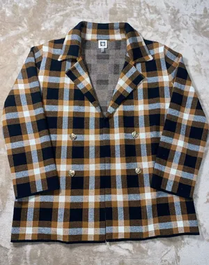 Anne Klein Plaid Sweater Jacket Knit Blazer with gold buttons thumbnail 1